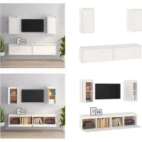 vidaXL Armoires TV 4 pcs. Blanc Pin massif - Armoire TV - Armoires TV - Armoire TV en bois - Armoire suspendue