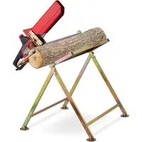 Relaxdays Chevalet avec support pour tronçonneuse, protection de chaîne, jauge, jusqu'à 120 kg, support de scie rabattable, métal, doré