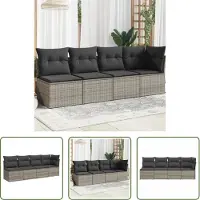 The Living Store Canapé de jardin avec coussins 4 places Gris Poly Rattan
