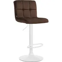 CLP Tabouret de bar , revêtement en velours, réglable en hauteur, pivotant, avec dossier | Couleur : marron, Structure : blanc