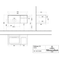 Villeroy & Boch Subway 3.0 armoire sous lavabo, 2 tiroirs, lavabo à gauche, élément d'étagère en bas à droite, 1001x422,5x516mm, C57201VM