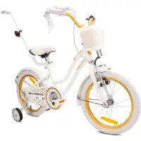 Sun baby Vélo pour filles Heart Bike 16 pouces, à partir de 4 ans, avec roues d'appoint, barre de poussée amovible, panier, sonnette, frein à rétropédalage et freins V-Brake