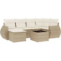vidaXL Ensemble de salon de jardin 7 pièces avec coussins Beige Poly Rattan
