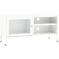 Syfax Meuble TV Blanc 90x30x44 cm Acier et verre