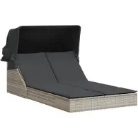 Syfax Chaise longue double avec auvent et coussins gris clair rotin