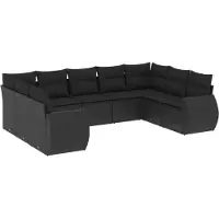 Sonstiges Ensemble Canapé Modulable de Jardin 9 Pièces, Résine Tressée Noire, Coussins Épais Amovibles, Mobilier Extérieur Poly Rotin Résistant UV
