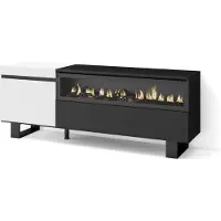 Skraut Home COZY Meuble TV, Banc Télé, 150x35x57cm, Pour les TV jusqu'à 65", Cheminée électrique, Blanc et noir
