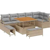 Syfax Ensemble de canapé de jardin 9 pcs Beige Poly rotin