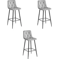 Leobert Tabouret Valora NADO en velours gris argenté, pieds noirs, lot de 3 | Lot de 3 tabourets en velours gris argenté
