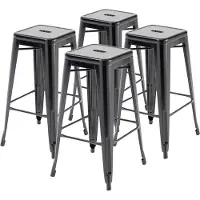 Oviala Lot 4 tabourets de bar en métal noir mat - INDUS
