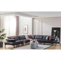 AEA Ecksofa L-Form Sofa Luxus Eck Kunstleder Wohnzimmer Polyester Schwarz