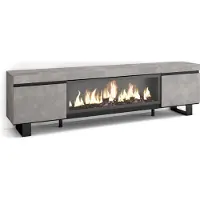 Skraut Home COZY Meuble TV, Banc Télé, 208x35x57cm, Pour les TV jusqu'à 80", Cheminée électrique XXL, Ciment