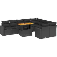 vidaXL Ensemble de 10 canapés de jardin avec coussins noir poly rotin