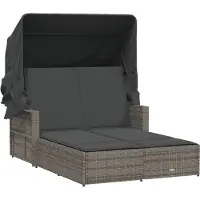 Syfax Chaise longue double et auvent et coussins gris résine tressée