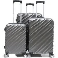 Cheffinger Valise de voyage valise 3 pièces coque dure trolley set valise bagage à main bagages sac de voyage ABS-05 gris
