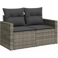 Syfax Canapé de jardin 2 places avec coussins gris résine tressée