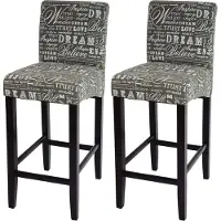 Mendler 2x tabouret de bar HWC-C33, chaise bar écriture, gris, pieds foncés, tissu