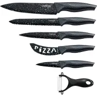 Cheffinger set de couteaux 6 pièces (5 couteaux & 1 éplucheur) dans une boîte pliante avec fermeture magnétique Lames de couteaux tranchantes Couteau de cuisine Couteau de chef Couteau à pizza Motif 2