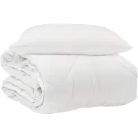 vidaXL Couverture de lit toute saison avec 2 coussins, blanche, en microfibre