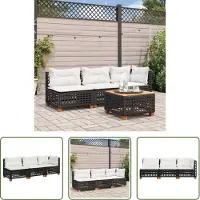 The Living Store Canapé de jardin avec coussins 3 places noir Poly rotin