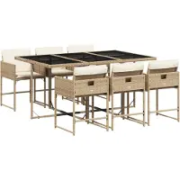 vidaXL Ensemble de jardin 7 pièces avec coussins Beige Poly rotin
