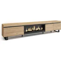 Skraut Home COZY Meuble TV, Banc Télé, 288x35x57cm, TV grand format, Cheminée électrique XXL, Chêne