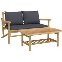 Syfax Salon de jardin 2 pcs avec coussins gris foncé bambou