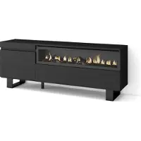 Skraut Home COZY Meuble TV, Banc Télé, 150x35x57cm, Pour les TV jusqu'à 65", Cheminée électrique, Noir