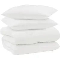 vidaXL Couverture d'hiver avec 3 coussins, blanche, en microfibre