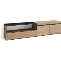 Skraut Home COZY Meuble TV, Banc Télé, 200x35x45cm, Pour les TV jusqu'à 80", Meubles de salon, Chêne et noir