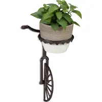 Relaxdays 3 supports muraux pour pots de fleurs « Unicycle », en fonte, supports décoratifs pour pots de fleurs d'extérieur, résistants aux intempéries, Ø 13 cm, marron foncé