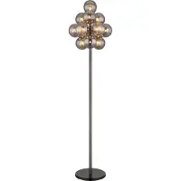 Globo Lighting Lampadaire, noir, boule de verre fumée, H 160 cm