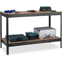 Relaxdays Établi , 600 kg, table de travail, L x P x H 91 x 141 x 61 cm, 2 niveaux réglables, étagère d'atelier en acier et MDF, noir