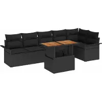 Syfax Ensemble de canapé de jardin 7 pcs Noir Poly rotin