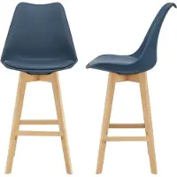 En.casa Tabouret de bar, set de 2 chaises de bar avec dossier Tabouret de bistrot avec assise rembourrée Tabouret de comptoir avec structure en bois hêtre-structure bleue []
