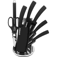 Herzberg HG-MSN8BLK : ensemble de 8 pièces noires avec support en acrylique