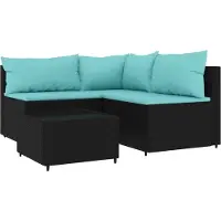 Syfax Salon de jardin 4 pcs avec coussins Noir Résine tressée