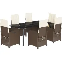 Syfax Ensemble à manger de jardin et coussins 7 pcs marron rotin