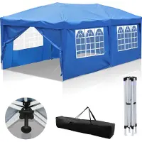 Aopunly Pavillon pliable & Tentes de fête 3x6m, Chapiteau de jardin pour jardin terrasse fête, étanche avec fenêtres, avec 4 côtés bleu