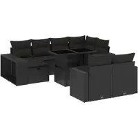 vidaXL Ensemble de salon de jardin 11 pièces avec coussins noir poly rotin