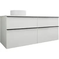 Burgbad Eqio lavabo à poser en céramique rond, gauche, meuble sous-lavabo inclus, largeur 1400mm, SGUW140LF2009C0001G0252