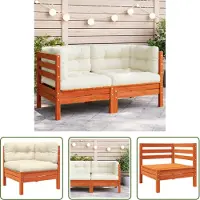 The Living Store Canapé d'angle de jardin avec coussin Marron cire Pin massif