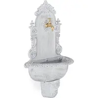 Relaxdays Fontaine murale XL style antique, avec robinet, style rétro, lavabo de jardin, fonte d'aluminium, dimensions 75 x 44 x 22 cm, blanche