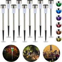 Relaxdays Lot de 10 lampes solaires , lampes solaires LED étanches, pour le jardin et la terrasse, changement de couleur, acier inoxydable, argent