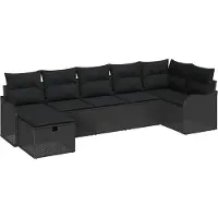 Syfax Salon de jardin modulable 7 places, poly rotin noir, revêtement en poudre, fonction rangement, design tissé à la main, pieds réglables