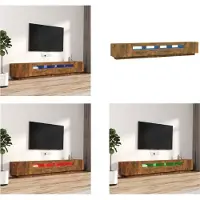 vidaXL 3 pcs. Armoire TV Set LED Luminaires Chêne fumé Bois composite - Armoire TV - Meubles TV - Supports TV