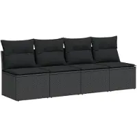 Syfax Canapé de jardin avec coussins 4 places en polyrotin noir