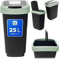 Kadax Poubelle 25 L, poubelle avec couvercle basculant, poubelle en plastique, poubelle avec couvercle, système de tri des déchets pour la cuisine et le bureau (noir-vert)