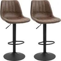 JTI Lot de 2 tabourets de bar, tabourets de comptoir Tabouret de cuisine réglable en hauteur, chaise de bar, tabouret de bistrot Avec repose-pieds, similicuir, acier, marron