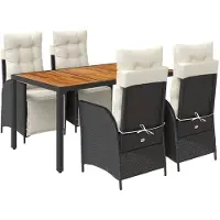 Syfax Ensemble à manger de jardin coussins 5pcs Noir Résine tressée